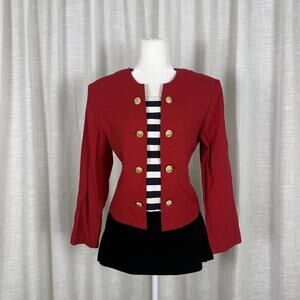 Sag Harbor Blazer Jacket Womens 12 Red Military Button Front Collarless Lined